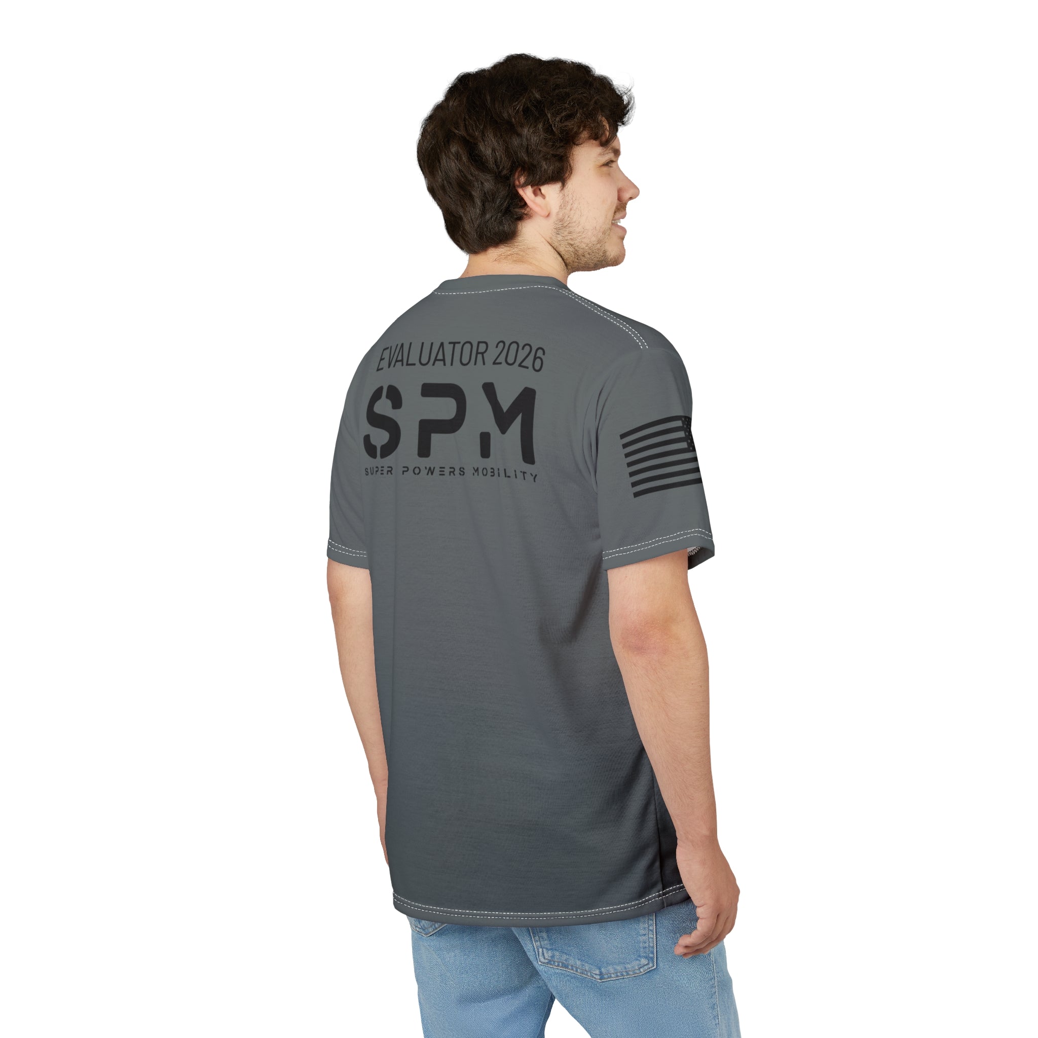 SPM Defense Evaluator Tactical Tee — American Flag Sleeve Military-Inspired Shirt